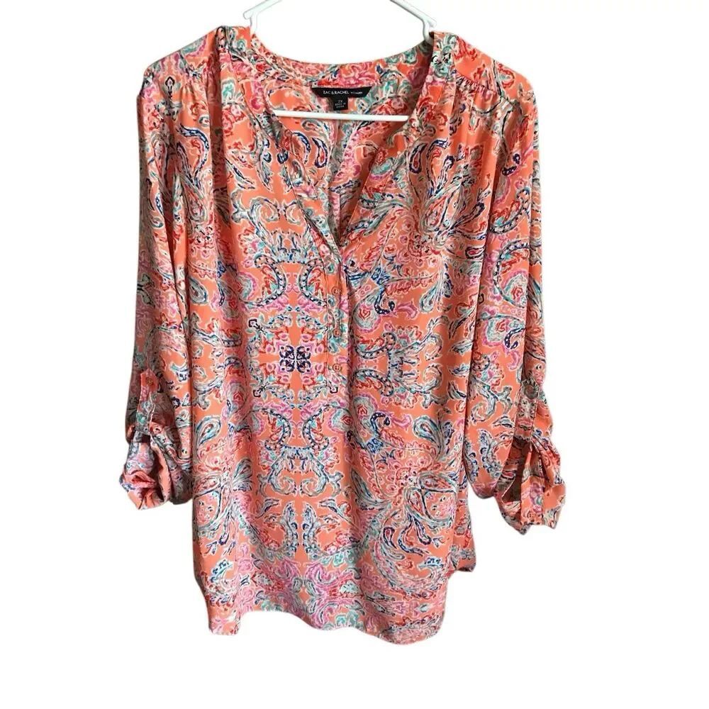 Zac & Rachel woman Blouse top blouse orange long tab sleeve plus SZ 2X